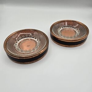 Vintage Set of 2 MCM Ashtrays Coppercraft Guild Copper and Clear Hobnail Glass